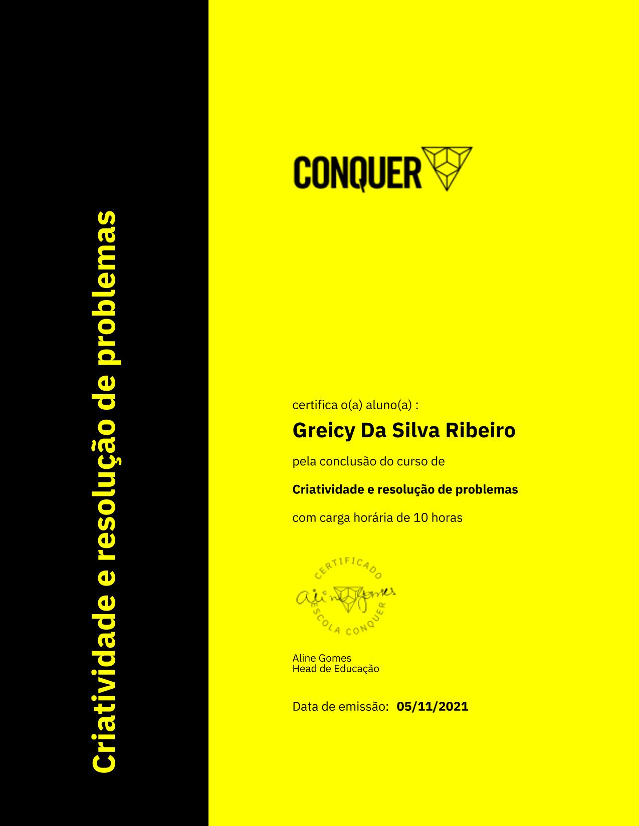Certificado de Criatividade e resolução de problemas